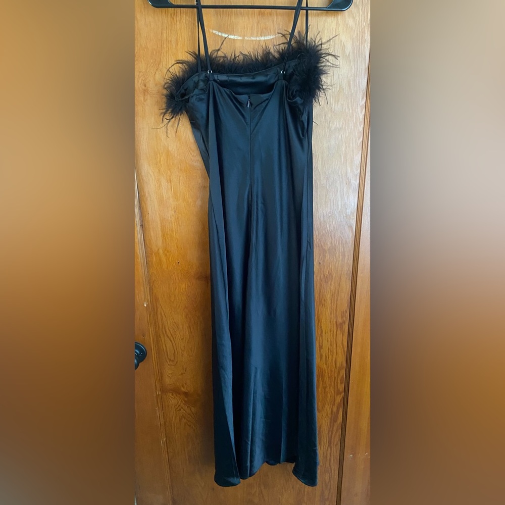 Black feather and silk midi slip dress never worn